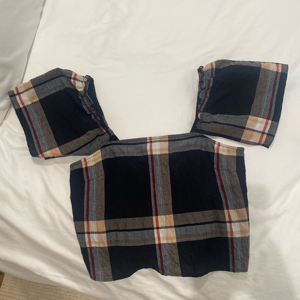 Club Monaco Black Plaid Crop Top
